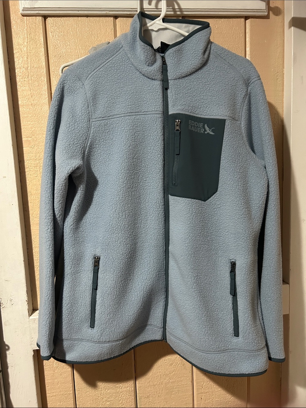 Eddie Bauer Light Blue Full-Zip Fleece Jacket with Teal Chest Pocket